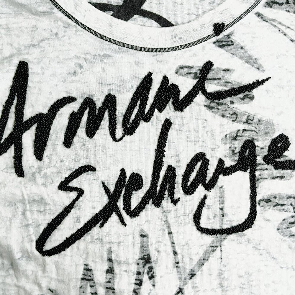Armani Exchange Burnout Top Women's Small with Beaded Logo Y2K - Picture 6 of 8
